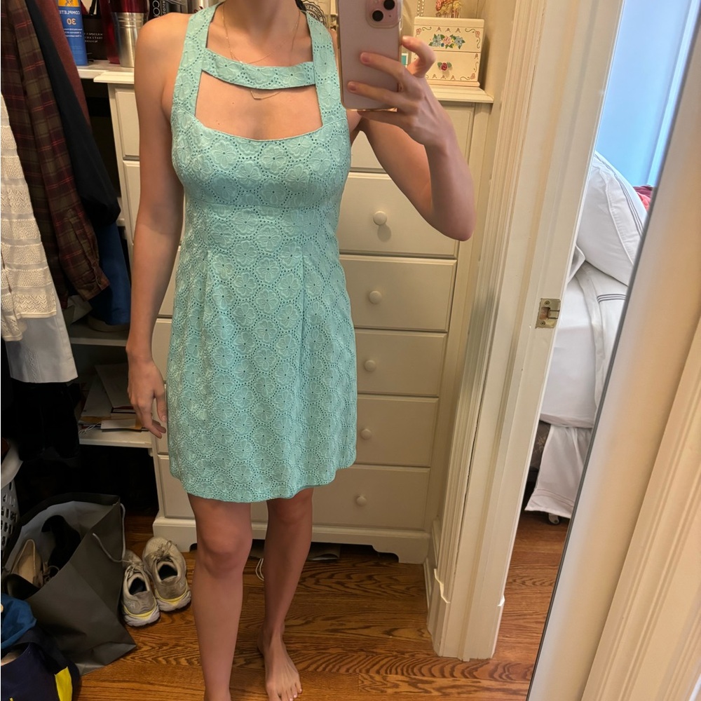 Nanette Lepore blue / turquoise  eyelet mini cutout dress